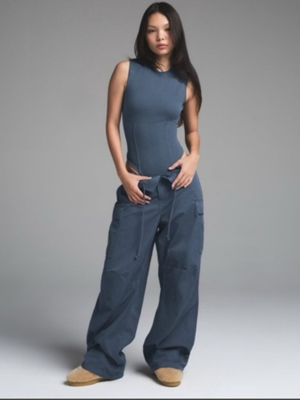 Skims Outdoor Woven Wide Leg Cargo Pant in Indigo